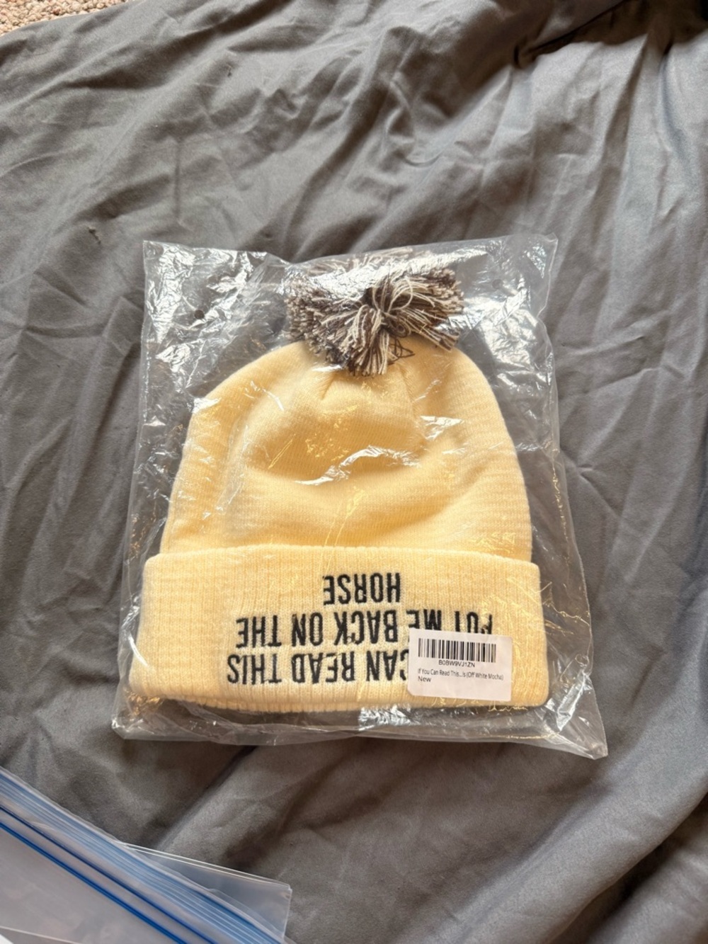 Off-White Kids Yellow Pom Beanie with Black Text